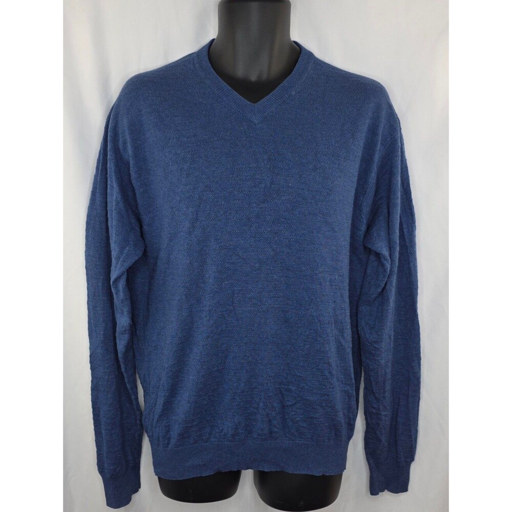 Folio Sak Fifth Avenue Men's V-Neck Sweater Blue Size XL Silk Cashmere CM-3693